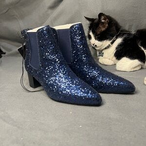 Blue glitter sequin boots